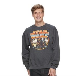 Star Wars Men's XL "The Last Jedi" Pullover Sweater Grey Fleece Lined Crew Neck